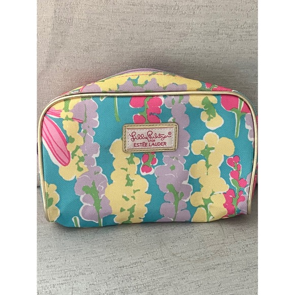 Lilly Pulitzer Handbags - Lilly Pulitzer for Estee Lauder Floral Makeup Bag Cosmetic Pouch Blue Pink Gold